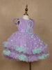 Lavender 3D Floral Layered Party Net Frock with Aqua Ruffle Accents