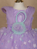 Lavender 3D Floral Layered Party Net Frock with Aqua Ruffle Accents
