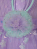 Lavender 3D Floral Layered Party Net Frock with Aqua Ruffle Accents