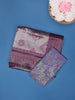 Lavender And Pink Ikat Design Art Silk Saree With Contrast Embroidered Blouse