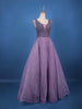 Purple Beaded Net Gown with Deep Neck - Diadem
