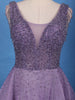 Purple Beaded Net Gown with Deep Neck - Diadem