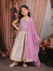 Lavender Beads and Mirror Embroidered Design Tissue Silk Kids Lehenga With Dupatta