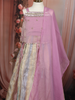 Lavender Beads and Mirror Embroidered Design Tissue Silk Kids Lehenga With Dupatta