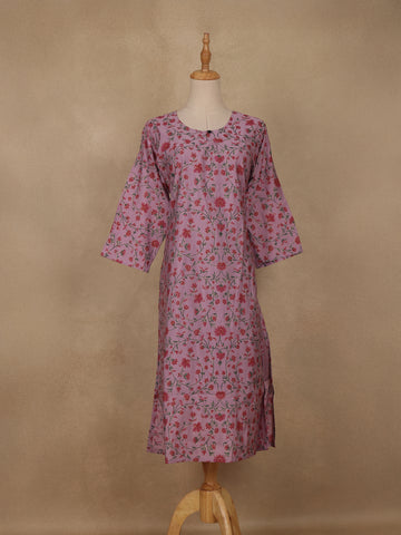 Lavender Floral Design Cotton Kurti - Diadem