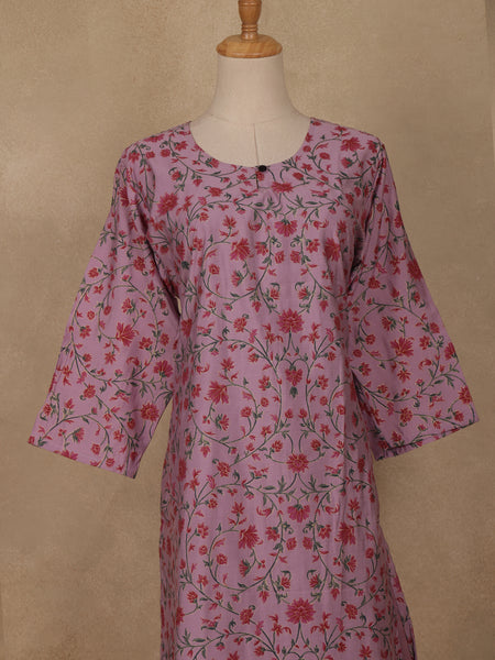 Lavender Floral Design Cotton Kurti - Diadem