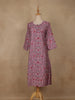 Lavender Floral Design Cotton Kurti - Diadem