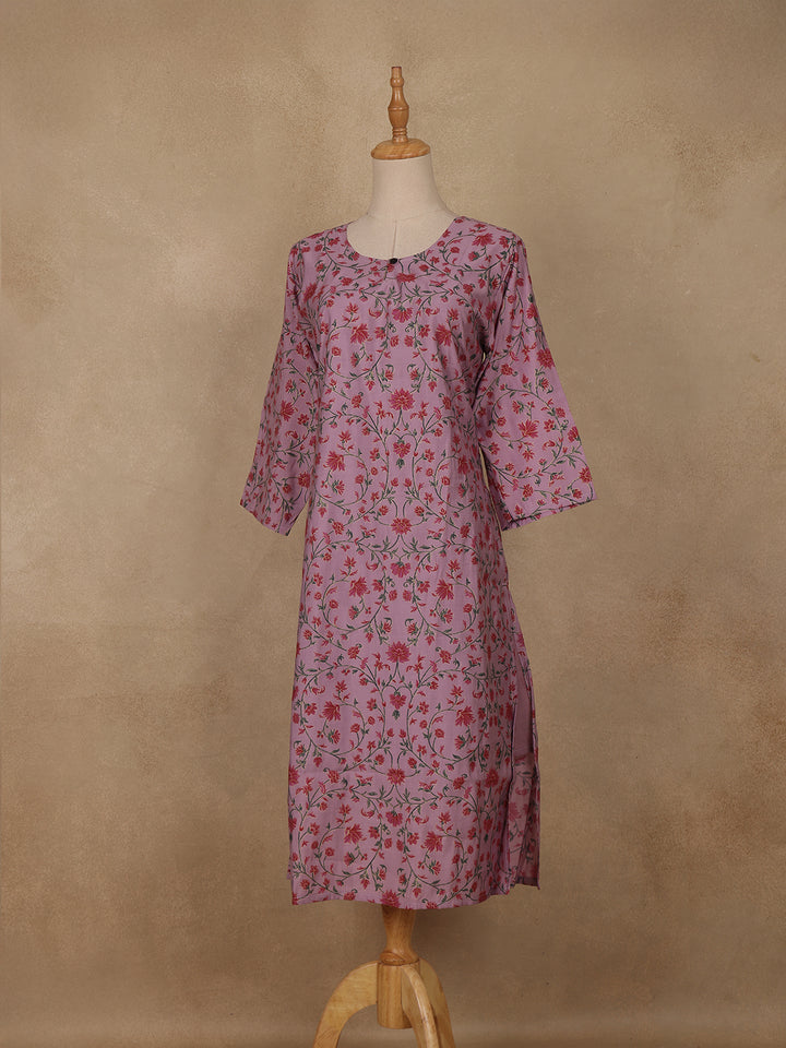 Lavender Floral Design Cotton Kurti - Diadem