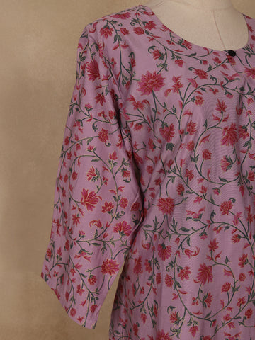 Lavender Floral Design Cotton Kurti - Diadem