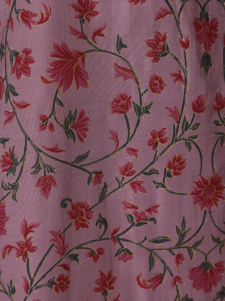 Lavender Floral Design Cotton Kurti - Diadem