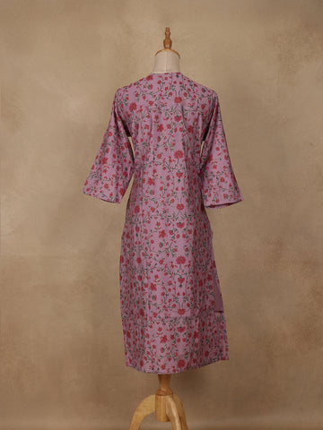 Lavender Floral Design Cotton Kurti - Diadem