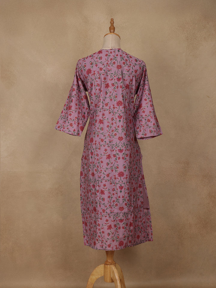 Lavender Floral Design Cotton Kurti - Diadem