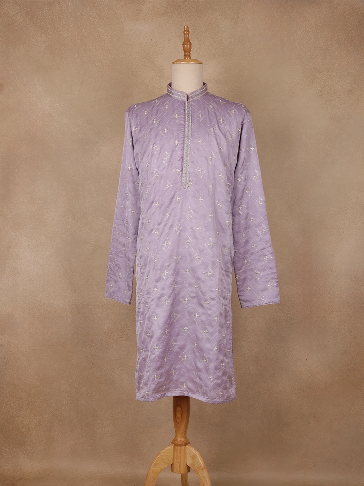Lavender Floral Designed Cotton Kurta Set - Diadem