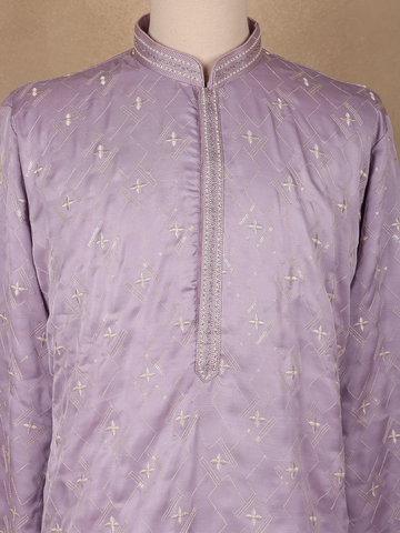 Lavender Floral Designed Cotton Kurta Set - Diadem