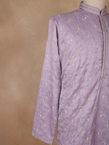Lavender Floral Designed Cotton Kurta Set - Diadem