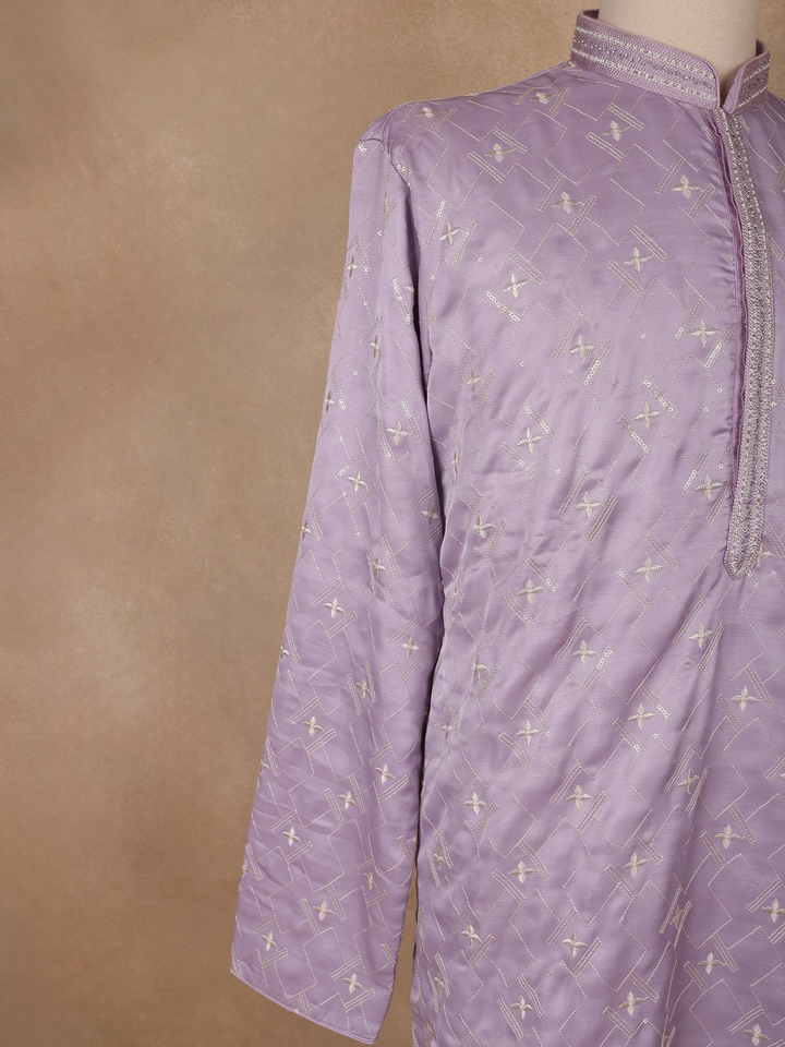 Lavender Floral Designed Cotton Kurta Set - Diadem