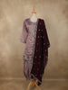 Lavender Floral Embellished Design Silk Palazzo Suit with Contrast Dupatta