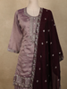 Lavender Floral Embellished Design Silk Palazzo Suit with Contrast Dupatta