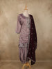 Lavender Floral Embellished Design Silk Palazzo Suit with Contrast Dupatta
