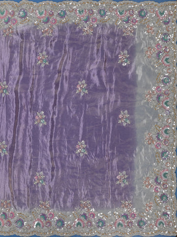Lavender Floral Embroidered Satin Saree - Diadem
