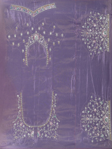 Lavender Floral Embroidered Satin Saree - Diadem