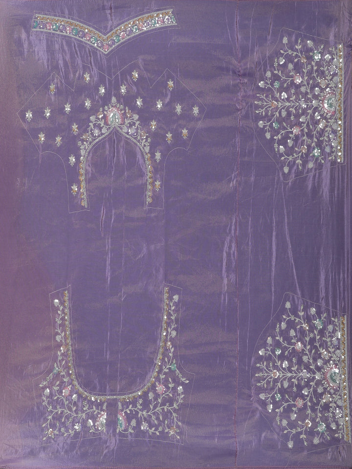 Lavender Floral Embroidered Satin Saree - Diadem
