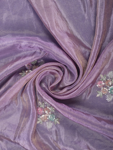 Lavender Floral Embroidered Satin Saree - Diadem