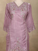 Lavender Floral Embroidered Tissue Cotton Straight Cut Salwar Suit with Dupatta