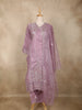 Lavender Floral Embroidered Tissue Cotton Straight Cut Salwar Suit with Dupatta