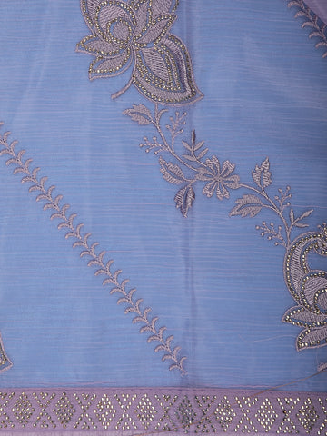 Lavender Floral Sequin Embroidered Organza Saree - Diadem
