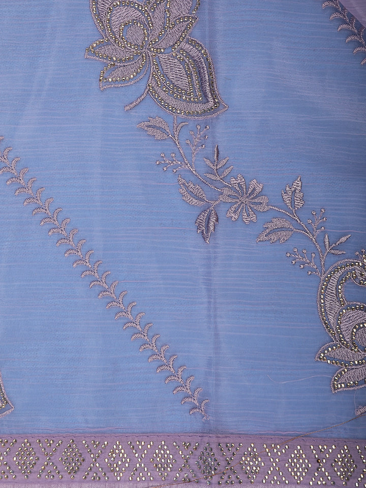 Lavender Floral Sequin Embroidered Organza Saree - Diadem