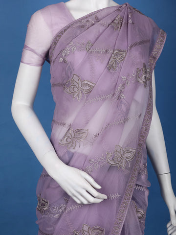 Lavender Floral Sequin Embroidered Organza Saree - Diadem