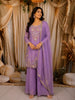 Lavender Floral Sequins and Beads Embroidered Design Tissue Organza Palazzo Suit with Dupatta