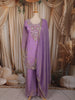 Lavender Floral Sequins and Beads Embroidered Design Tissue Organza Palazzo Suit with Dupatta