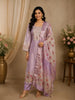 Lavender Floral Thread Embroidered Design Tissue Straight Cut Salwar Suit