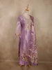 Lavender Floral Thread Embroidered Design Tissue Straight Cut Salwar Suit