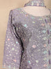 Lavender Floral Thread Embroidered Semi Silk Palazzo Suit with Dupatta