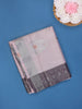 Lavender Floral Woven Art Silk Saree with Contrast Silver Zari Border