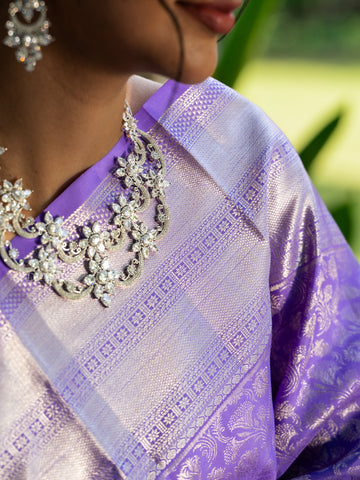 Lavender Floral Woven Pure Kanchipuram Silk Saree - Diadem