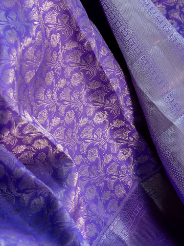 Lavender Floral Woven Pure Kanchipuram Silk Saree - Diadem