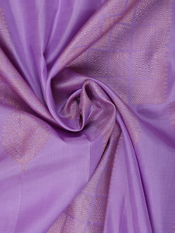 Lavender Geometric Checks And Leaf Motif Woven Pure Kanchipuram Silk Saree - Diadem