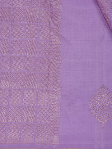Lavender Geometric Checks And Leaf Motif Woven Pure Kanchipuram Silk Saree - Diadem