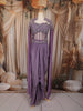 Lavender Heavy Sequins and Beads Embroidered Design Satin Silk Skirt Top with Cape Sleeve