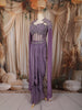 Lavender Heavy Sequins and Beads Embroidered Design Satin Silk Skirt Top with Cape Sleeve