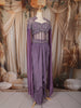 Lavender Heavy Sequins and Beads Embroidered Design Satin Silk Skirt Top with Cape Sleeve