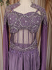 Lavender Heavy Sequins and Beads Embroidered Design Satin Silk Skirt Top with Cape Sleeve
