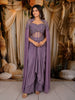 Lavender Heavy Sequins and Beads Embroidered Design Satin Silk Skirt Top with Cape Sleeve
