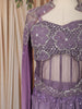 Lavender Heavy Sequins and Beads Embroidered Design Satin Silk Skirt Top with Cape Sleeve