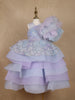 Lavender Layered Ruffle Design Net  Kids Gown with 3D Floral Work