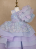 Lavender Layered Ruffle Design Net  Kids Gown with 3D Floral Work